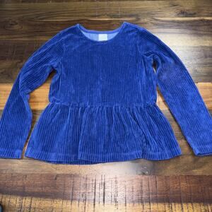Hannah Andersson Girls Shirt Long Sleeve Blue Velvet Ribbed Top Size 8/120 cm